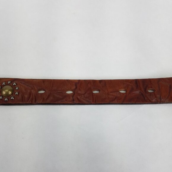 Old Trend Floral Breeze Leather Belt Women's S 31"-35" Cognac Brown Studded Leaf - Picture 6 of 16